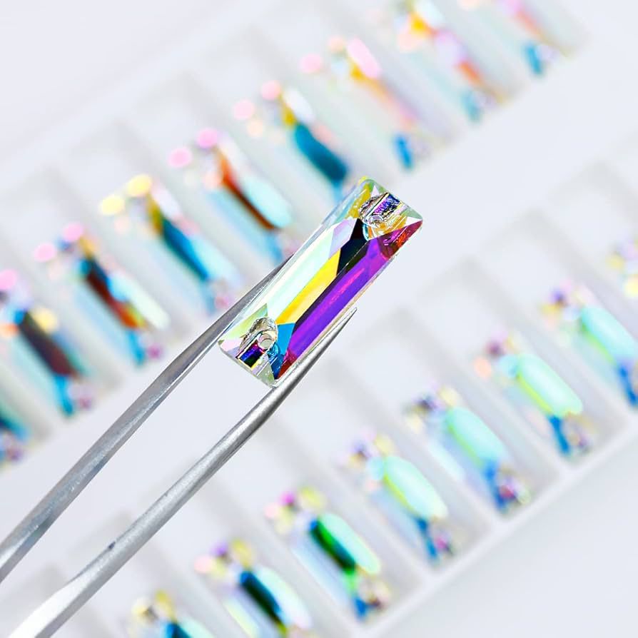 New AB colour Glass Flat Back Rhinestones Wholesale crystal sewing cosmic baguette shape