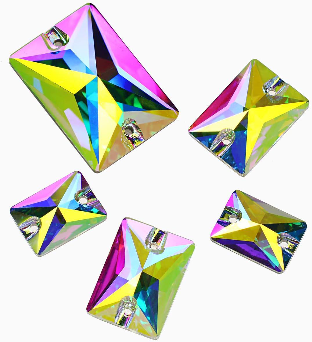 Crystal AB Rectangle Sew-On Rhinestones – Flatback Gems with Holes