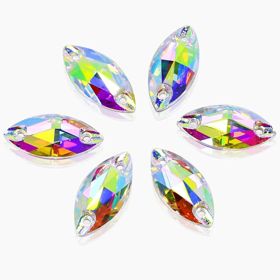 Navette Shape AB Sew-On Rhinestones – Flatback Glass Crystals with Holes