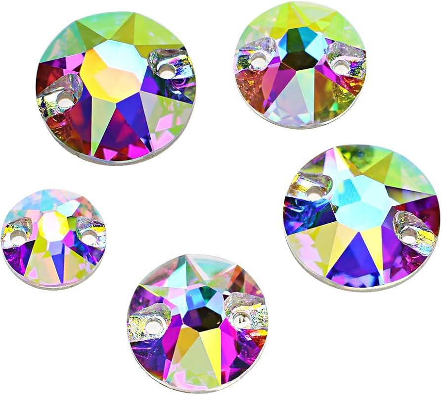 Round Crystal AB Sew-On Rhinestones – Flatback Gems with Holes