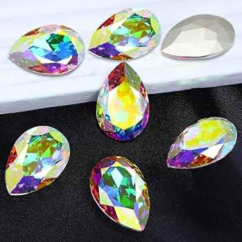 Crystal AB Drop-Shaped Pointback Rhinestones – Large Faceted Glass Beads