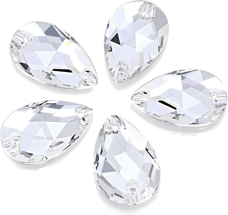 Clear Drop Sew-On Rhinestones – Faceted Flat-Back Crystal Beads