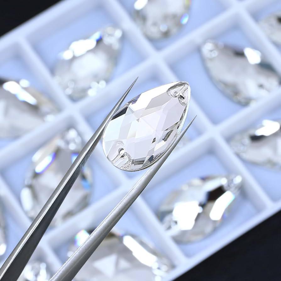 Clear Drop Sew-On Rhinestones – Faceted Flat-Back Crystal Beads