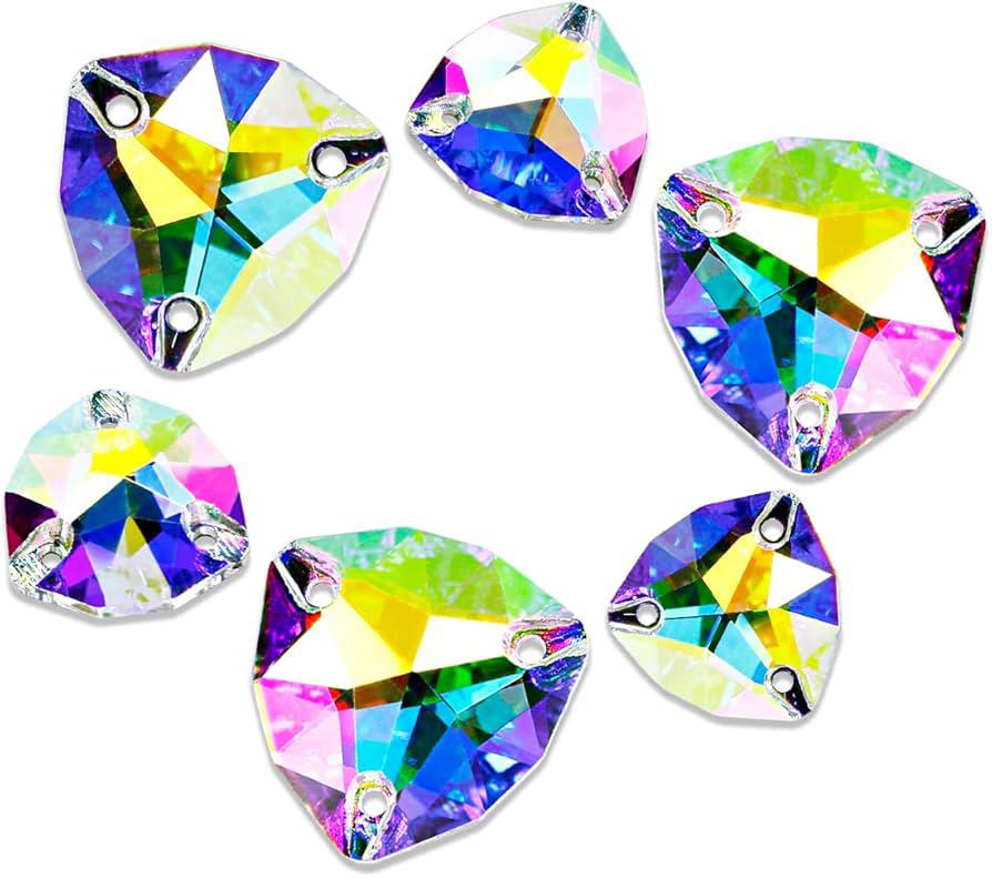 Triangle Crystal AB Sew-On Rhinestones – Mixed Sizes, Flat Back