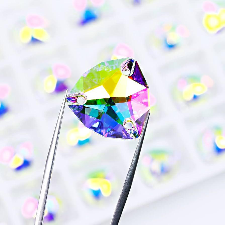 Triangle Crystal AB Sew-On Rhinestones – Mixed Sizes, Flat Back