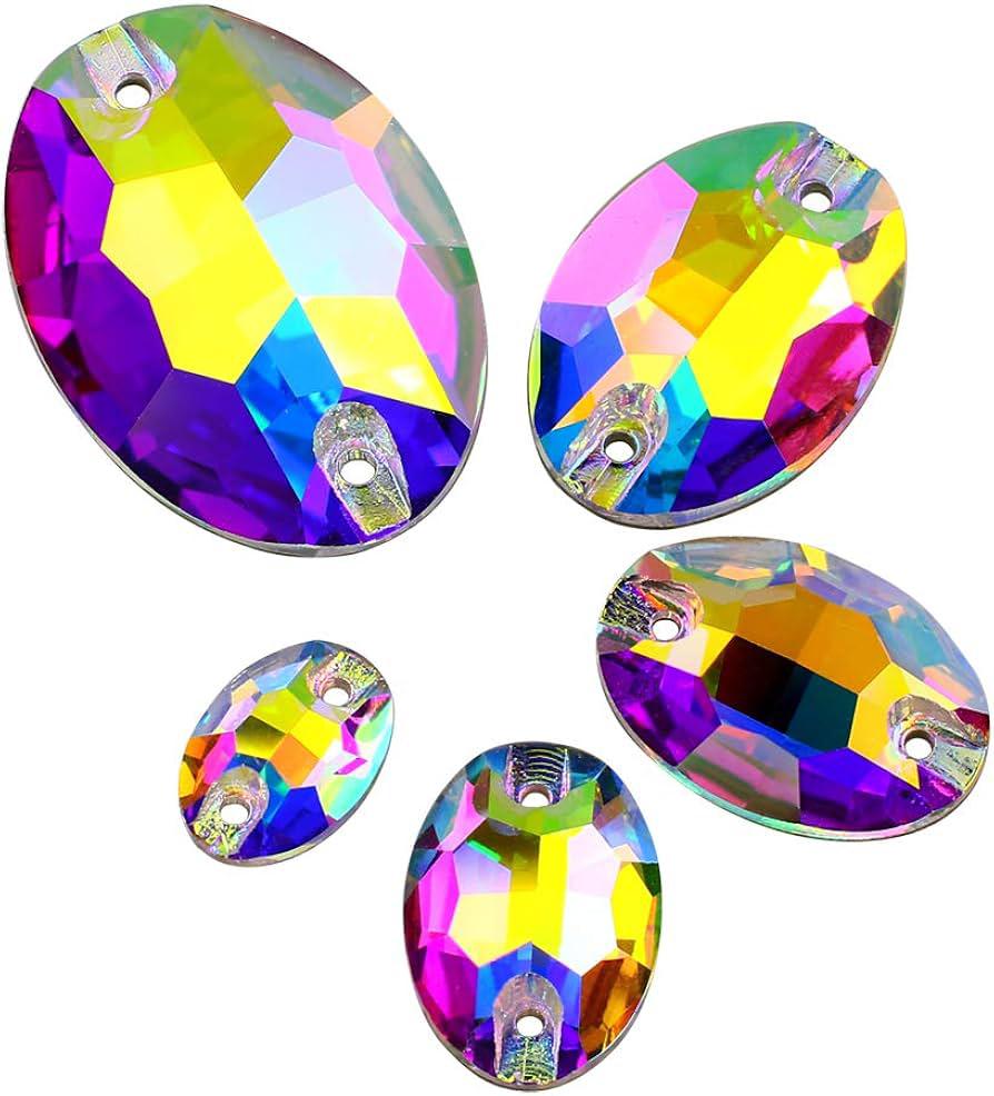 Oval Crystal AB Sew-On Rhinestones – Flatback Stones with Holes