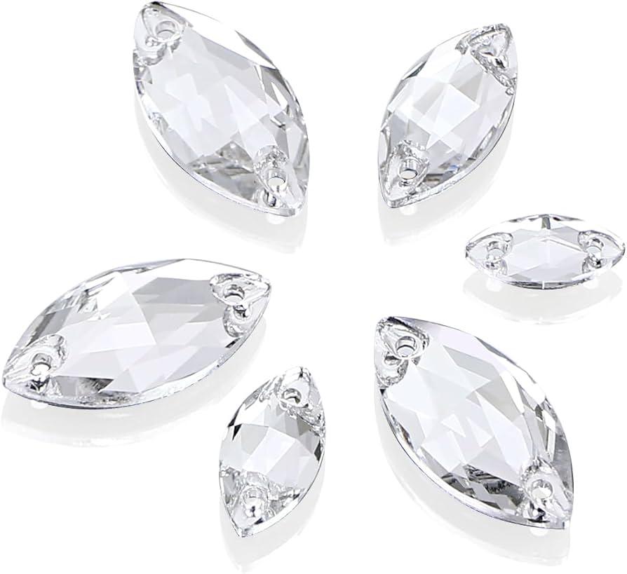 Navette Crystal Sew-On Rhinestones – Flatback Glass Beads with Holes