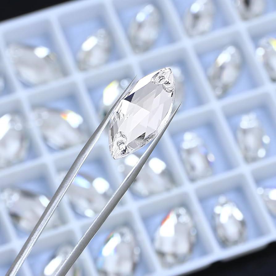Navette Crystal Sew-On Rhinestones – Flatback Glass Beads with Holes