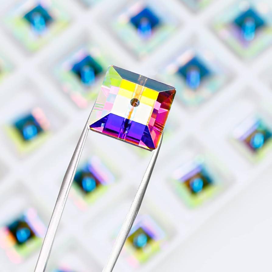 Square Crystal AB Sew-On Rhinestones – Flatback Sewing Beads with Holes