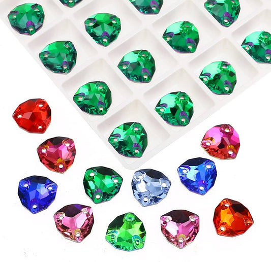 Triangle Crystal Ab Sew On Rhinestones, Flat Back Rhinestone Sewing Beads with Holes for Clothes Dress Crafts Shoes DIY Decorations Mixed Size