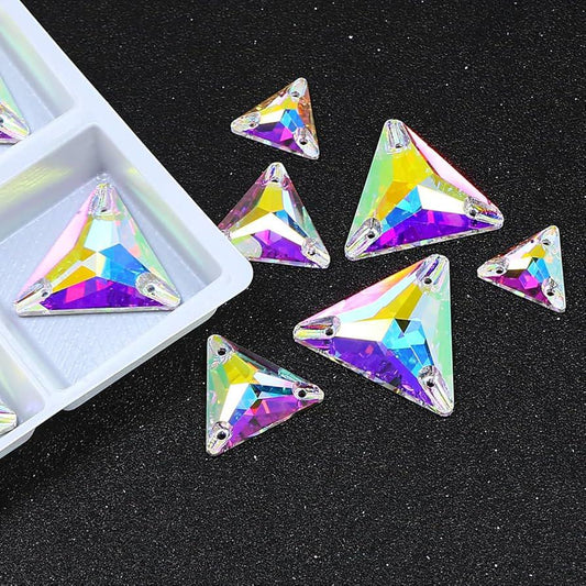 Triangle Crystal AB Sew-On Rhinestones – Flatback Beads with Holes
