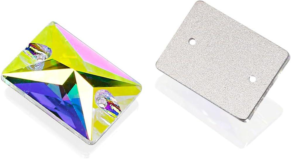 Crystal AB Rectangle Sew-On Rhinestones – Flatback Gems with Holes