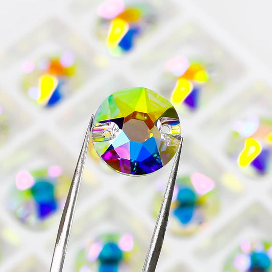 Round Crystal AB Sew-On Rhinestones – Flatback Gems with Holes