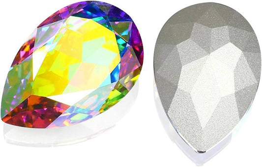 Crystal AB Drop-Shaped Pointback Rhinestones – Large Faceted Glass Beads