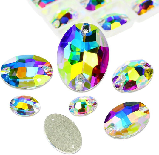 Oval Crystal AB Sew-On Rhinestones – Flatback Stones with Holes