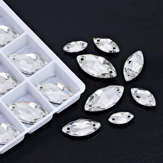 Navette Crystal Sew-On Rhinestones – Flatback Glass Beads with Holes