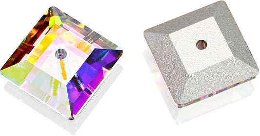 Square Crystal AB Sew-On Rhinestones – Flatback Sewing Beads with Holes